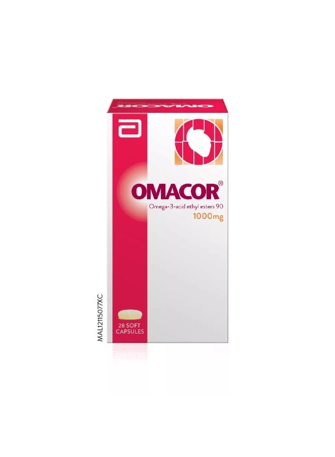 Omacor 1000mg Soft Capsules (Omega-3-acid ethyl esters), 28 Capsules - Image 1