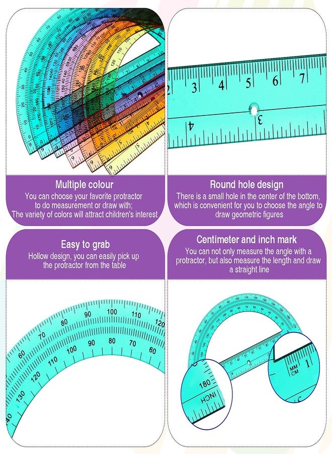 Zonon 12 Pieces Protractors Bulk Plastic 180 Degrees 6 Inch Translucent Protractors for Geometry, Angle Measurement, Students School Supplies - Image 3