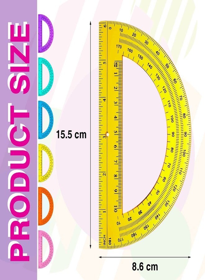 Zonon 12 Pieces Protractors Bulk Plastic 180 Degrees 6 Inch Translucent Protractors for Geometry, Angle Measurement, Students School Supplies - Image 2