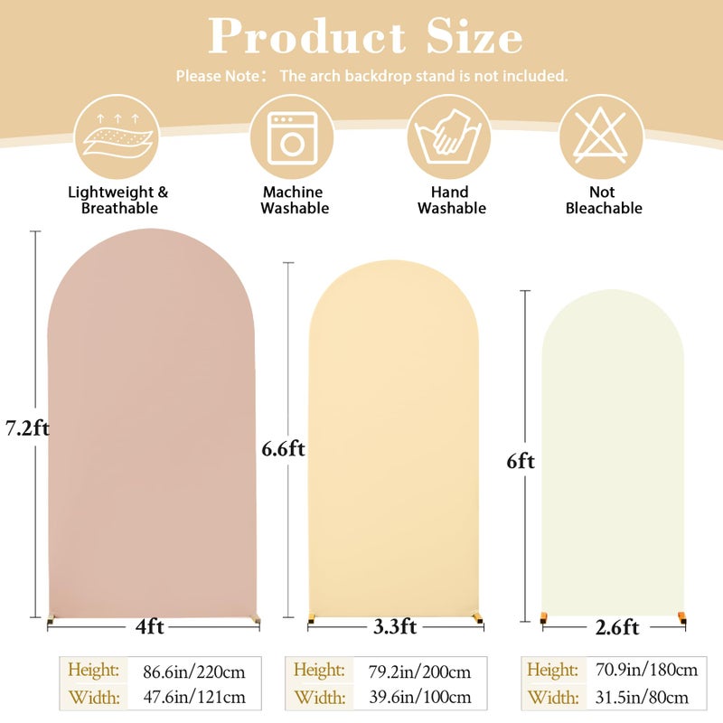 Suppromo Ivory Arch Backdrop Cover 3 Set-7.2FT, 6.6FT, 6FT Spandex Fitted Wedding Arch Stand Covers for Baby Shower Birthday Party Bridal Shower Wedding Photo Balloon Arch Stand Background Decorations - Image 5