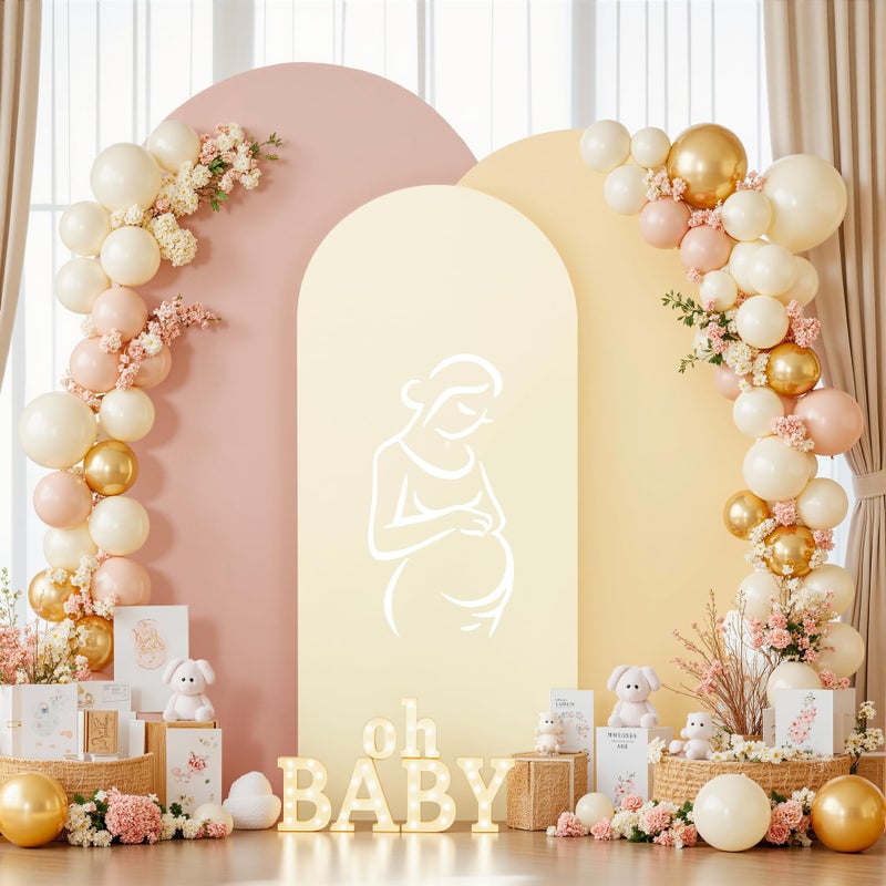 Suppromo Ivory Arch Backdrop Cover 3 Set-7.2FT, 6.6FT, 6FT Spandex Fitted Wedding Arch Stand Covers for Baby Shower Birthday Party Bridal Shower Wedding Photo Balloon Arch Stand Background Decorations - Image 2