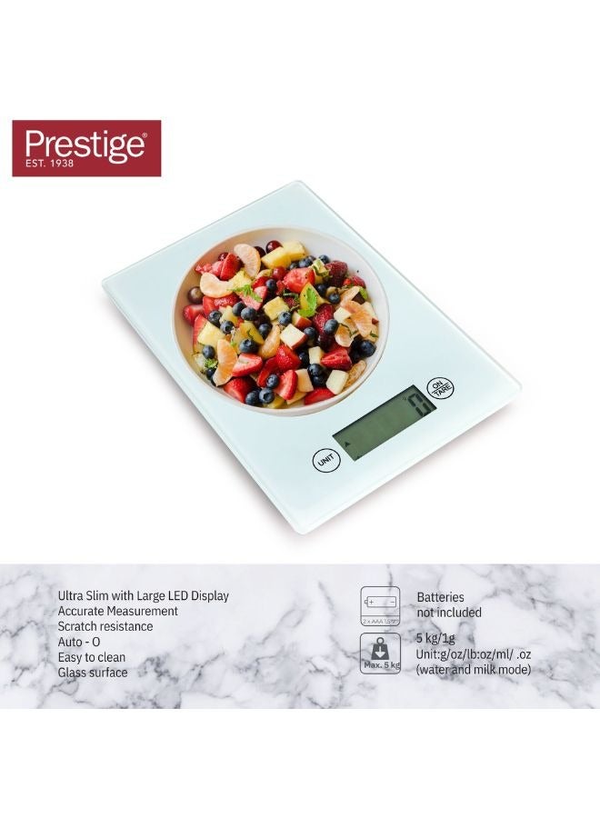 Prestige مقياس الطعام الرقمي بريستيج مقياس مطبخ متعدد الوظائف ومقياس خبز | نحيف للغاية مع شاشة LCD كبيرة مقاييس الطعام البلاستيكية والزجاجية الفاخرة | 11 رطل/5 كجم مع 0.1 أوقية/1 جرام - PR81005  - Image 3
