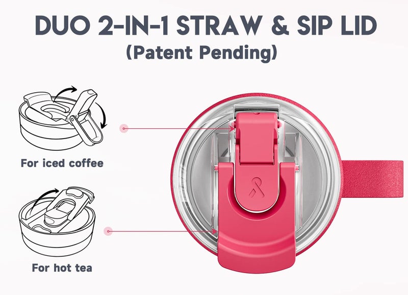 Meoky 40oz Tumbler with Handle, Stainless Steel Travel Mug with 2-in-1 Straw and Sip Lid, Vacuum Insulated Coffee Mug, 100% Leak Proof, Keeps Cold for 34 Hours or Hot for 10 Hours (Ruby) - Image 3