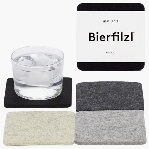Graf Lantz - Bierfilzl Merino Wool Square Coasters Set of 4 - Noir (4"x4"x5mm) - Absorbs 30% of Weight - Natural German Wool - Heat Resistant, Sustainable, Reusable - Home Decor, Coffee Table Decor - Image 1