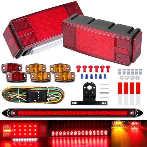 LIMICAR Boat Trailer Lights, IP68 Submersible LED Trailer Light Kit w/Wring Harness, LED Trailer Marker Lights, 13.7 inch 3rd Light Bar for Boat Truck RV - Image 1