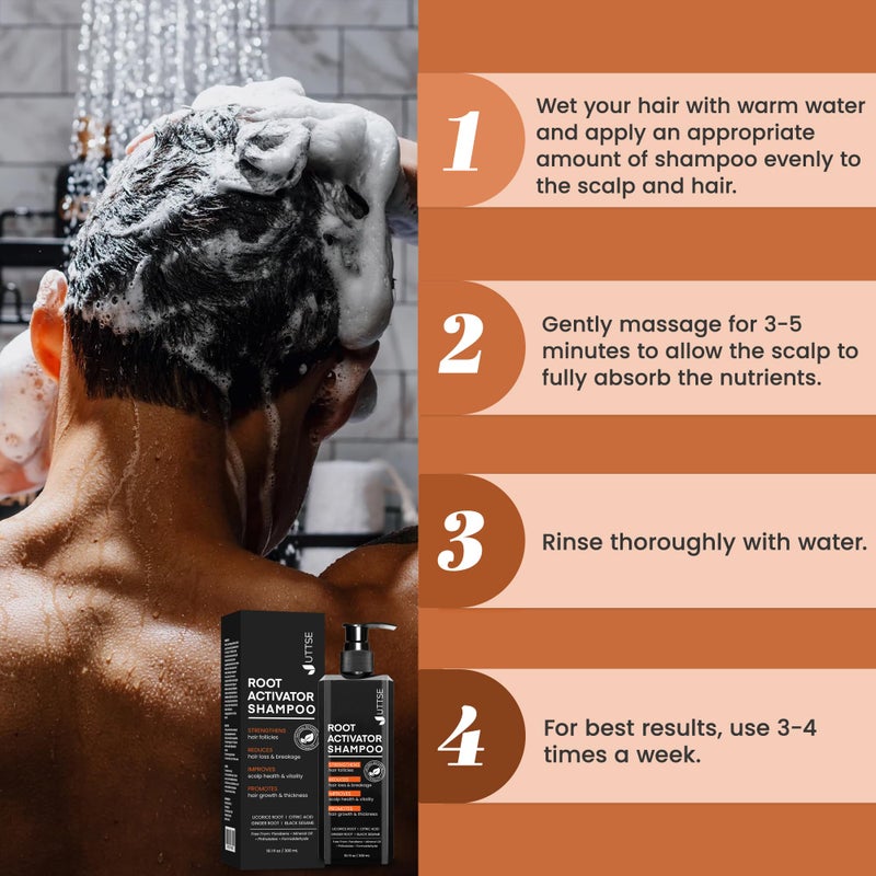 Uttse Root Activator Shampoo for Men: Hair Growth Shampoo for Hair Loss and Thinning Hair - 10.1 fl oz / 300 mL - Image 4