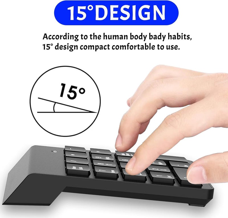 Wireless Numeric Keypad 2.4GHz Numpad Ultra Slim - Splash Proof - 18 Key characters UV printing For Laptop (AAA Battery not included) | Black - Image 4