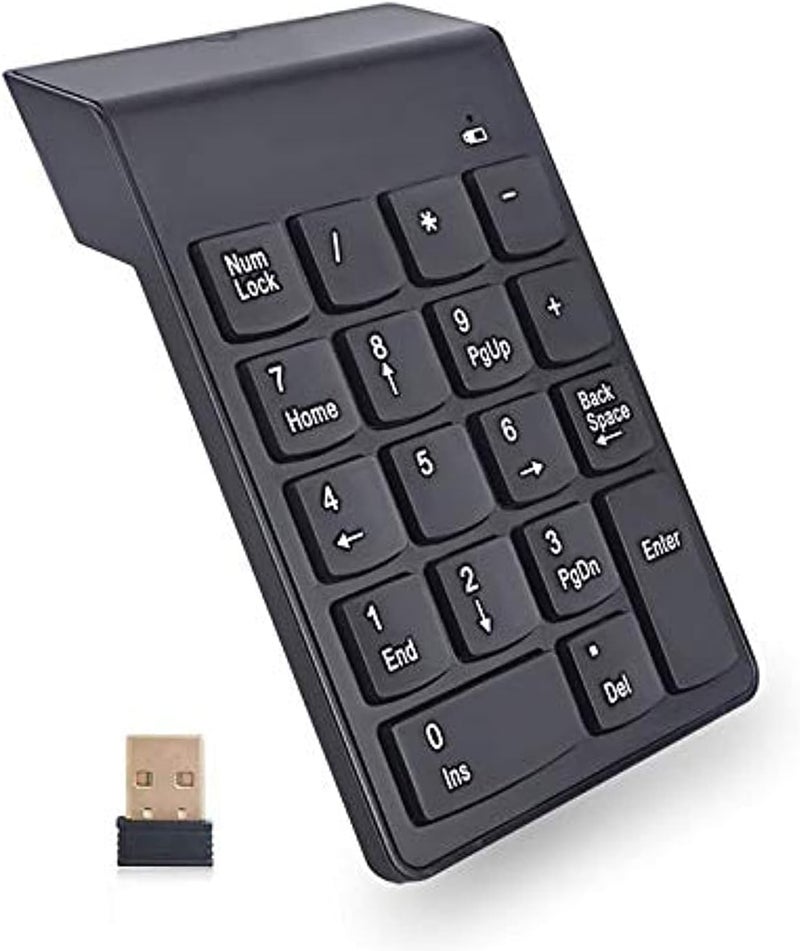 Wireless Numeric Keypad 2.4GHz Numpad Ultra Slim - Splash Proof - 18 Key characters UV printing For Laptop (AAA Battery not included) | Black - Image 1