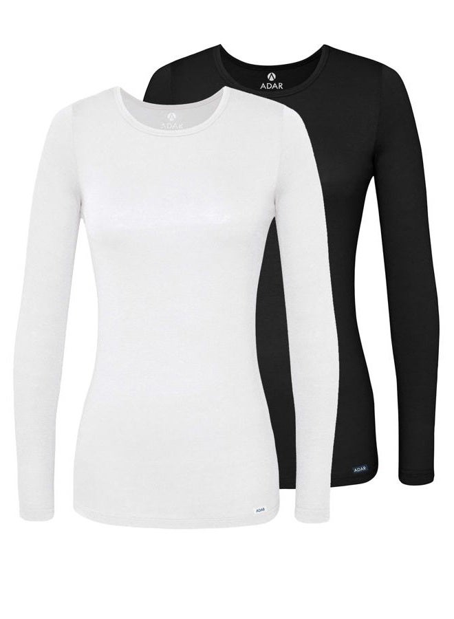Adar Uniforms Underscrubs for Women 2 Pack - Long Sleeve Underscrub Comfort Tee - 2902 - Black/White - S - Image 1