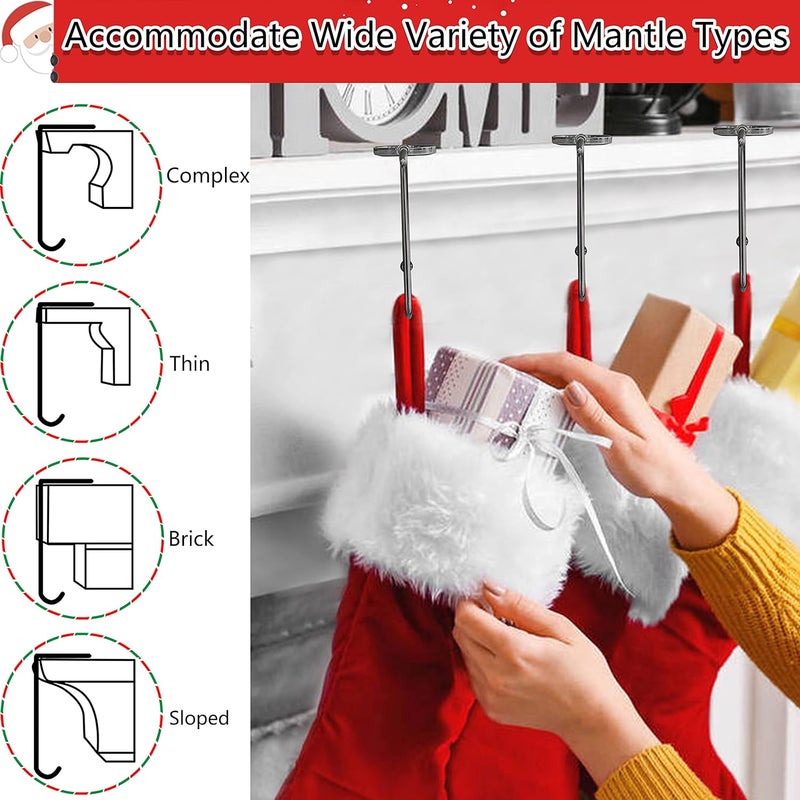 Komotu Christmas Stocking Holders for Mantle, Upgrade Non-Slip Safety Mantel Hooks Hanger Grip Fireplace Hang Hook for Christmas Halloween Party Decoration(Gun Black,6) - Image 4
