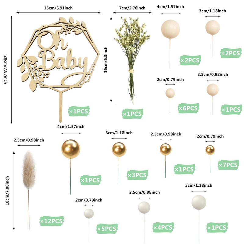 KEEPARTY 47 Pcs Wood Oh Baby Cake Topper Boho Cake Toppers Balls Cake Topper Decorations Baby Shower Decorations For Boho Baby Shower Birthday Wedding Gender Reveal Cake Decorations - Image 2