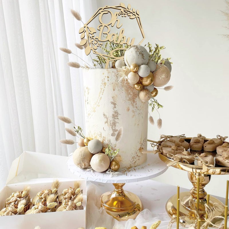 KEEPARTY 47 Pcs Wood Oh Baby Cake Topper Boho Cake Toppers Balls Cake Topper Decorations Baby Shower Decorations For Boho Baby Shower Birthday Wedding Gender Reveal Cake Decorations - Image 4