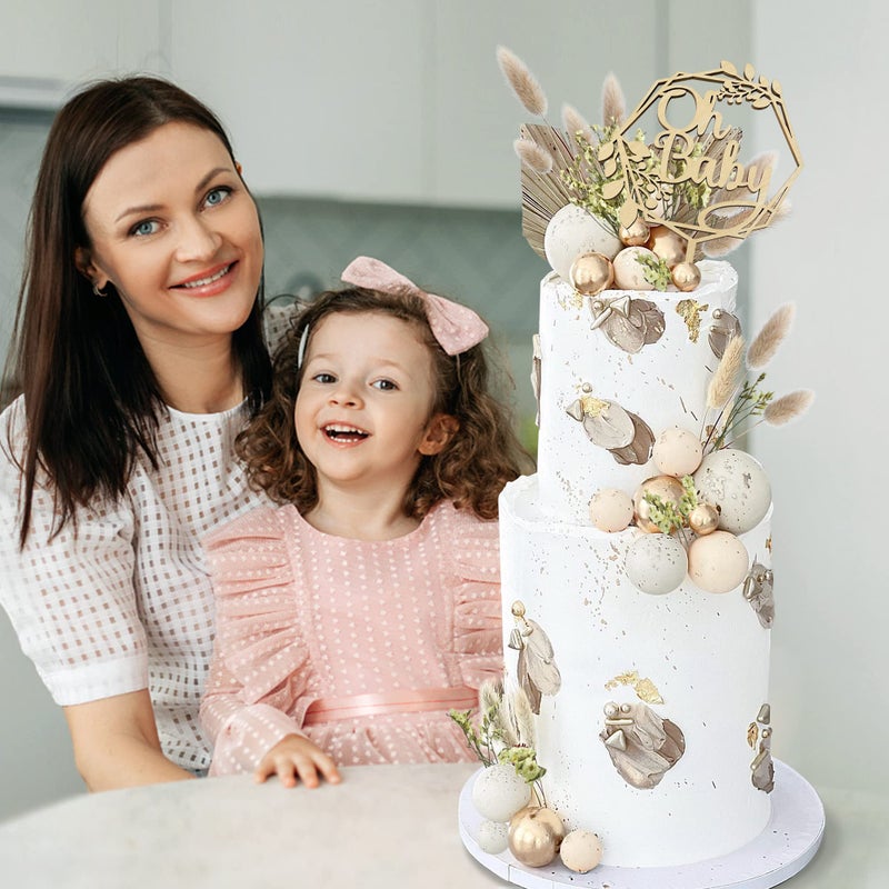 KEEPARTY 47 Pcs Wood Oh Baby Cake Topper Boho Cake Toppers Balls Cake Topper Decorations Baby Shower Decorations For Boho Baby Shower Birthday Wedding Gender Reveal Cake Decorations - Image 3
