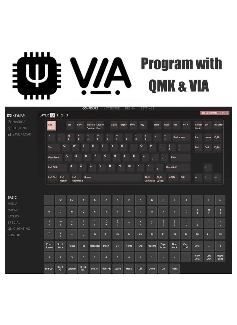 Keychron - K8 Pro QMK/VIA Wireless Mechanical Keyboard, Hot-Swappable TKL Custom Programmable Macro Wired Keyboard with Gateron G Pro Red Switch, RGB Backlit, PBT Keycaps for Mac Windows Linux - Image 1