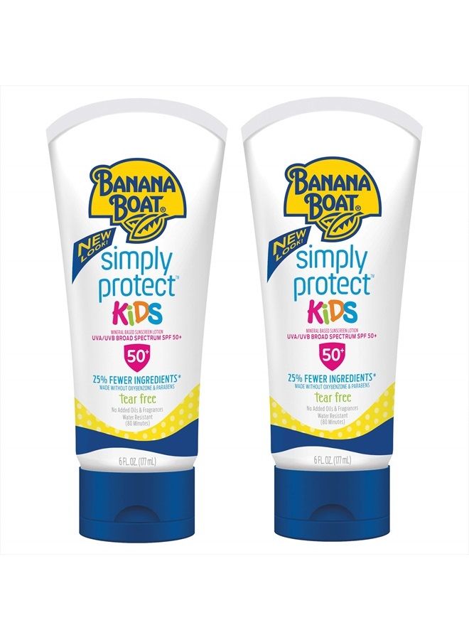 BANANA BOAT Kids 100% Mineral, Tear-Free, Broad Spectrum Sunscreen Lotion, SPF 50, 6oz, Twin Pack - Image 1