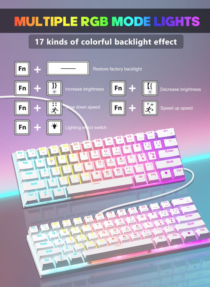 Xkimos 61 Keys Red Switch Mechanical Gaming Keyboard, 60% Mini Wired Waterproof Keyboard Gaming, With Driver, Hot-Swappable, 17 RGB backlight effects, Suitable For Pc/Ps4/Xbox Gamers Mac, White - Image 4