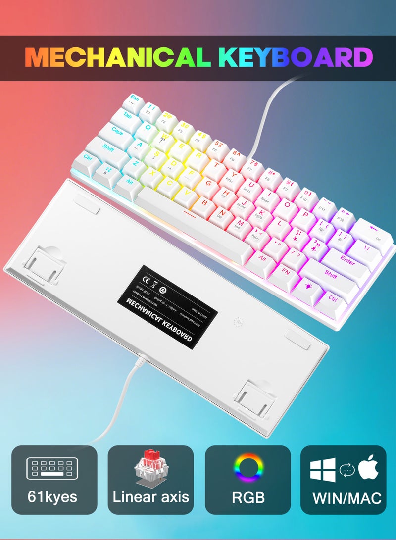 Xkimos 61 Keys Red Switch Mechanical Gaming Keyboard, 60% Mini Wired Waterproof Keyboard Gaming, With Driver, Hot-Swappable, 17 RGB backlight effects, Suitable For Pc/Ps4/Xbox Gamers Mac, White - Image 2