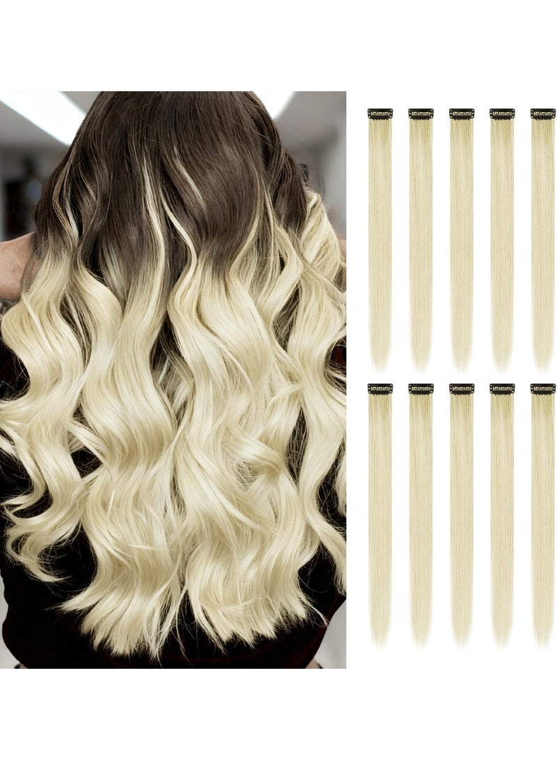 10 Pcs White Hair Extensions,Clip-In Hair Extensions, Colourful Straight Long Hairpieces, Clip-In Synthetic Material for Girls, Children, Women, Daily Life, Christmas - Image 1