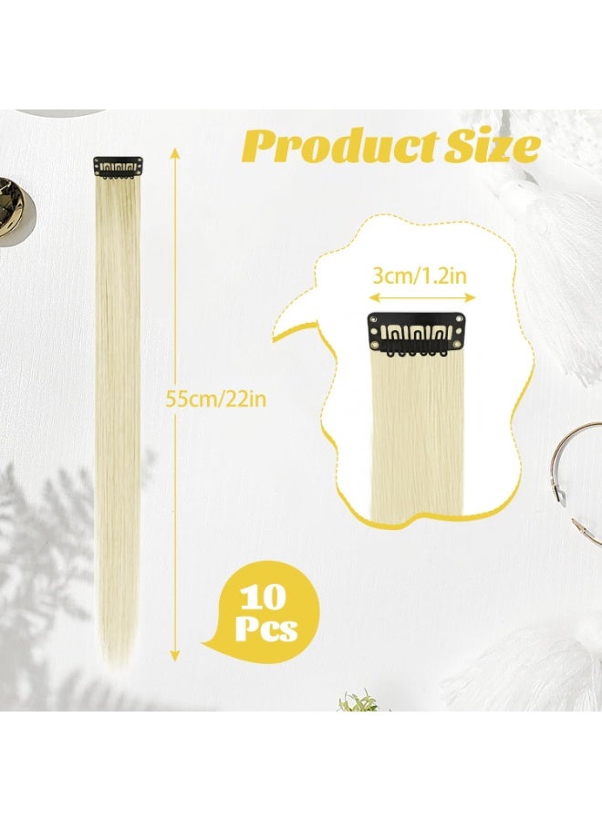 10 Pcs White Hair Extensions,Clip-In Hair Extensions, Colourful Straight Long Hairpieces, Clip-In Synthetic Material for Girls, Children, Women, Daily Life, Christmas - Image 2