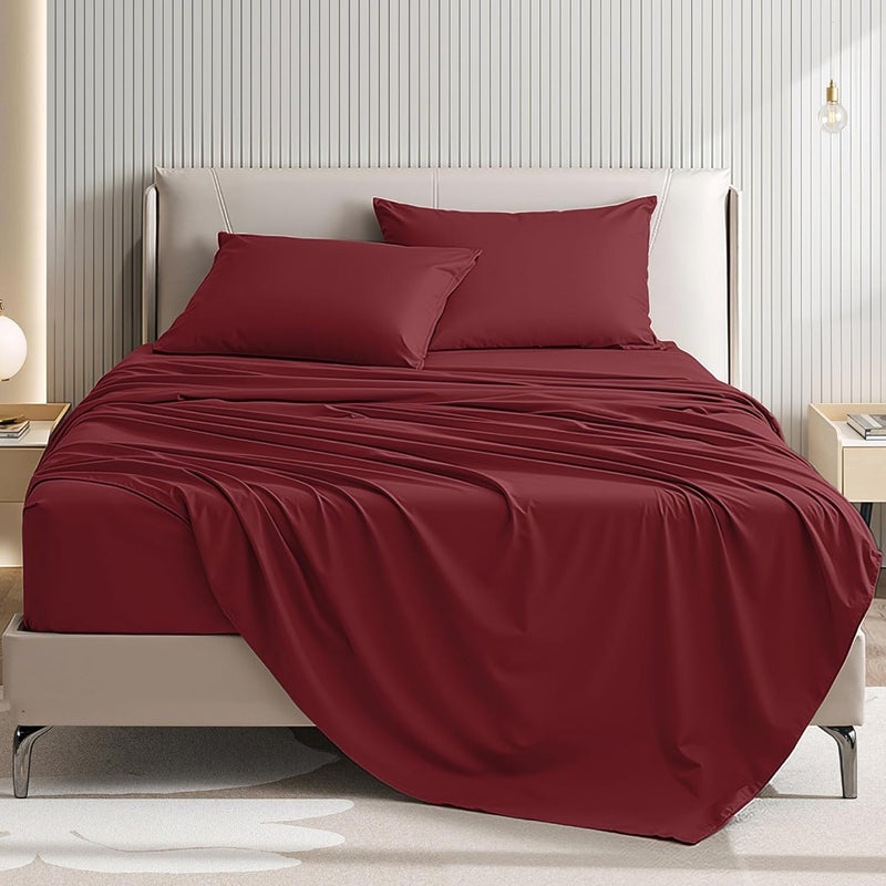 USXIBEI King Size 4 Piece Bed Sheet Set - Ultra Imitation Cotton-Premium Breathable & Cooling Sheets - Hotel Luxury Bed Sheets Deep Pocket up to 15"- Wrinkle, Fade, Stain Resistant (Burgundy, King) - Image 1