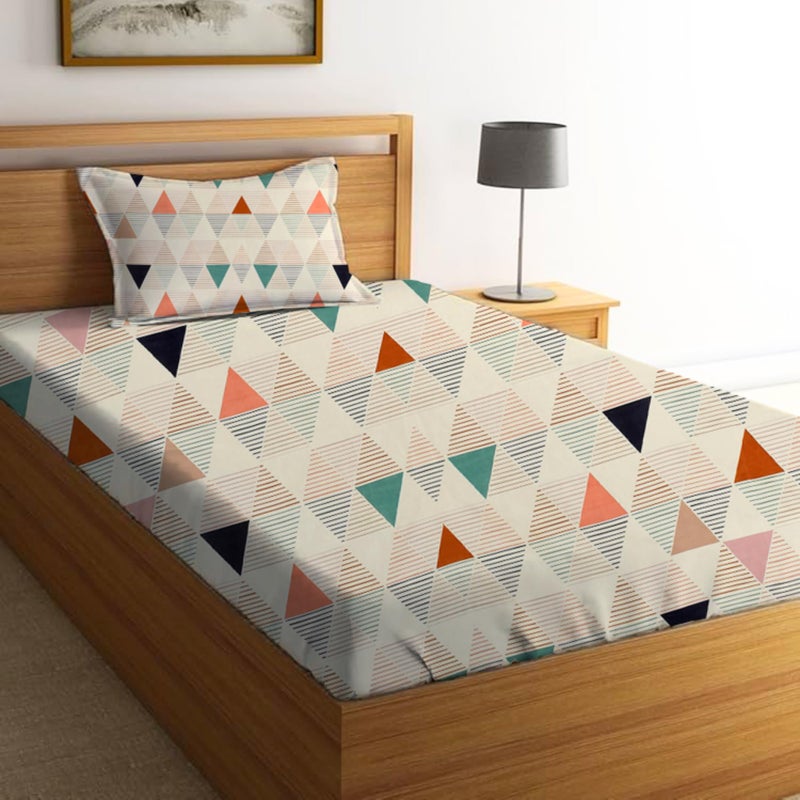 BROMWICK 250TC Soft Microfiber Printed Bedsheet for Single Bed | Bedsheet for Single Bed Cotton | Single Bedsheets with 2 Pillow Covers | Floral Printed Soft Bedsheet Single Size Bed (Beige) - Image 3