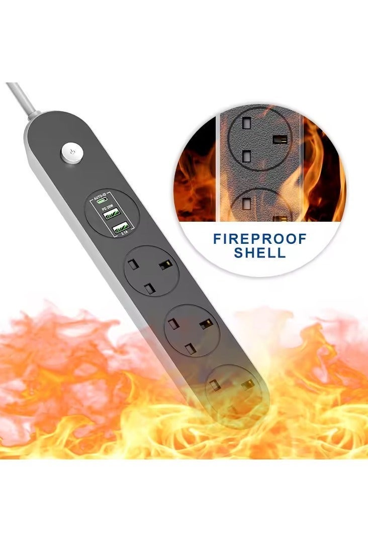 PowerMax Power Extension Cord, Power Strip with 3 AC Outlets and 2 USB + PD Ports, 13A Heavy Duty Extension Lead Surge Protection Extension Socket with safety shutter for Home & Office - Image 3