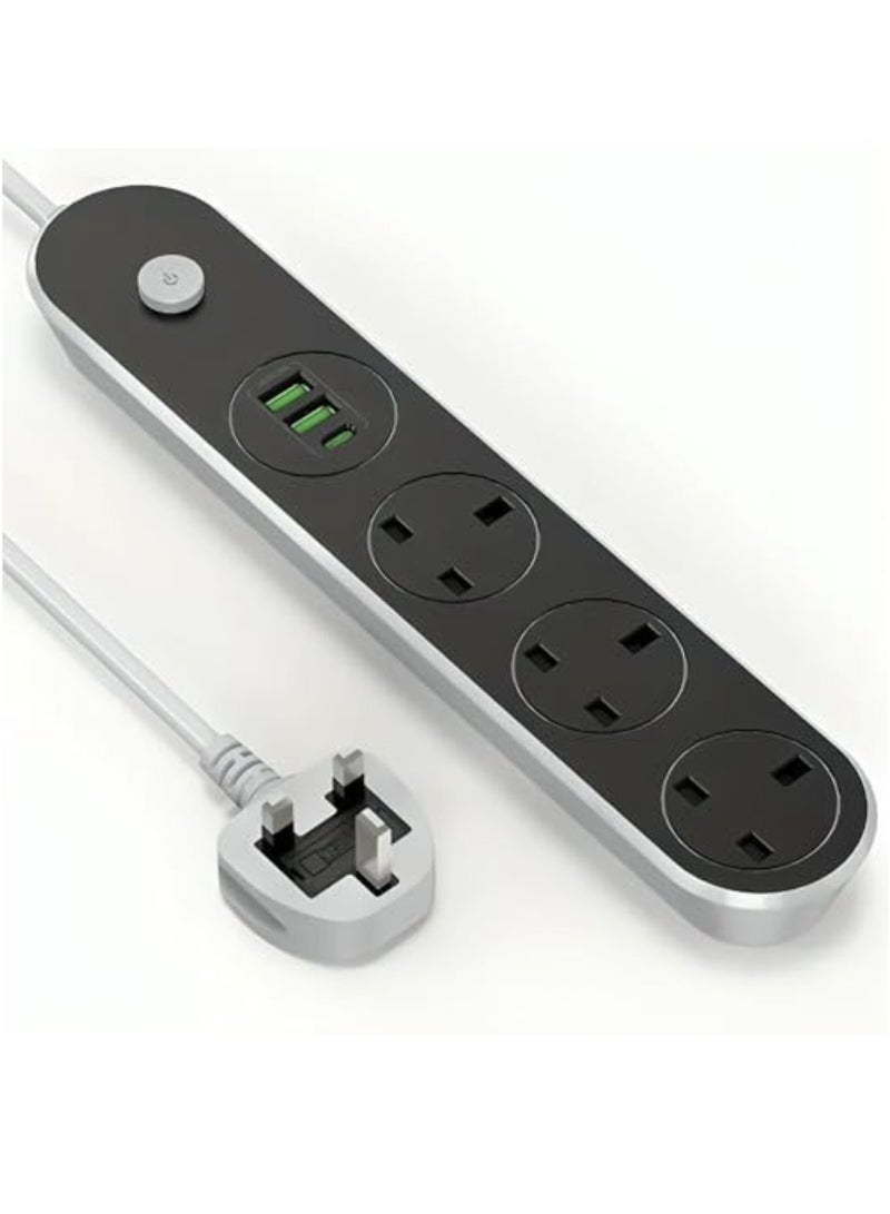 PowerMax Power Extension Cord, Power Strip with 3 AC Outlets and 2 USB + PD Ports, 13A Heavy Duty Extension Lead Surge Protection Extension Socket with safety shutter for Home & Office - Image 1