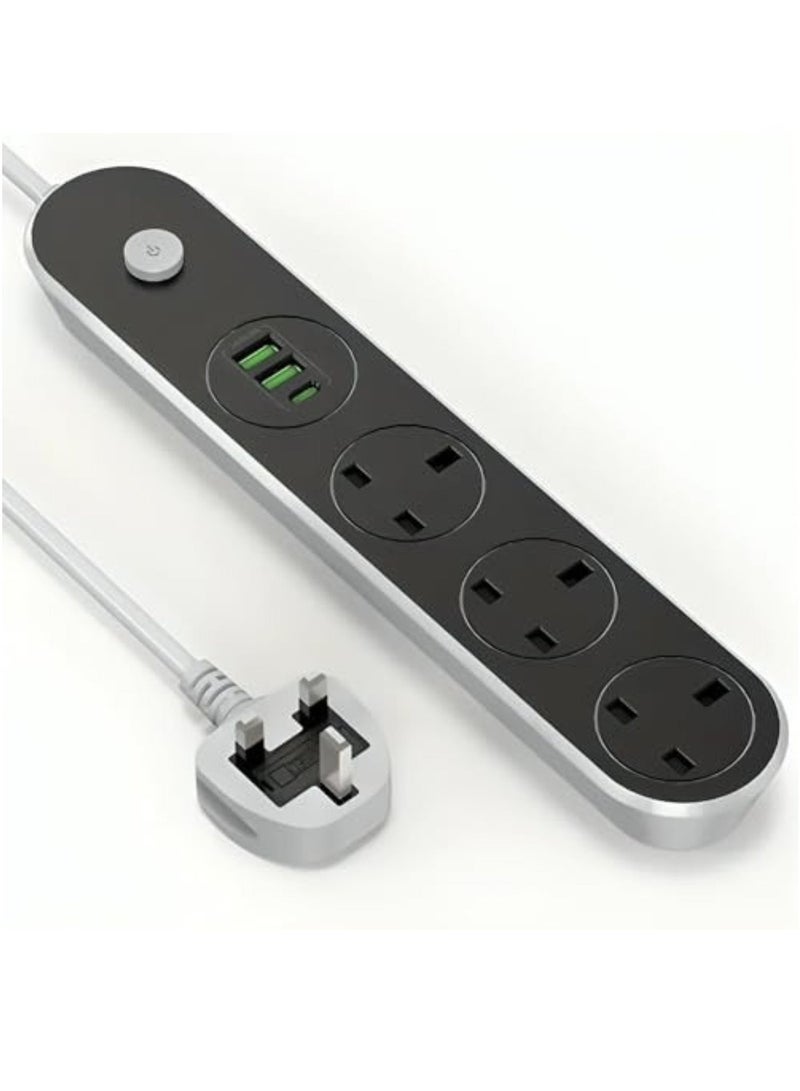 Power Extension Cord, Power Strip with 3 AC Outlets and 2 USB + PD Ports, 13A Heavy Duty Extension Lead Surge Protection Extension Socket with safety shutter for Home & Office - Image 1
