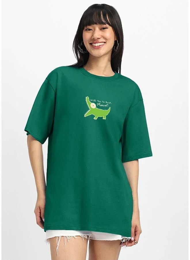 Juneberry Juneberry Pure Cotton  Printed Tshirt  DARKGREEN Color For Women