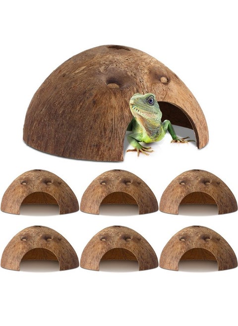 6 Pcs Coconut Shell Reptile Hideouts Hut Reptile Hides and Caves Coconut Hide for Reptile Small Animal Hide Cave Hut for Leopard Gecko Snake Aquarium Fish Lizard Hermit Crab Supplies House Accessories