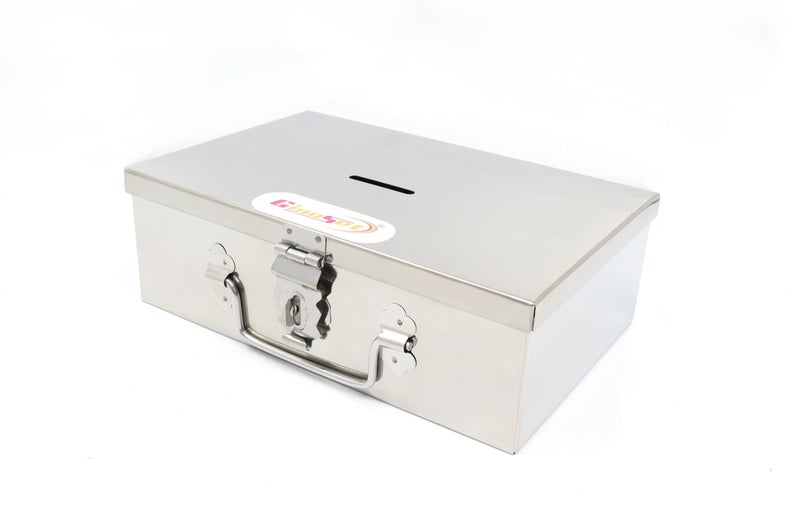 GinoSet® Stainless Steel Storage Boxes - Multi-Purpose Safe Locker and Cash Box with Removable Tray (4 Compartments) for Shop Counter Drawer - Image 2