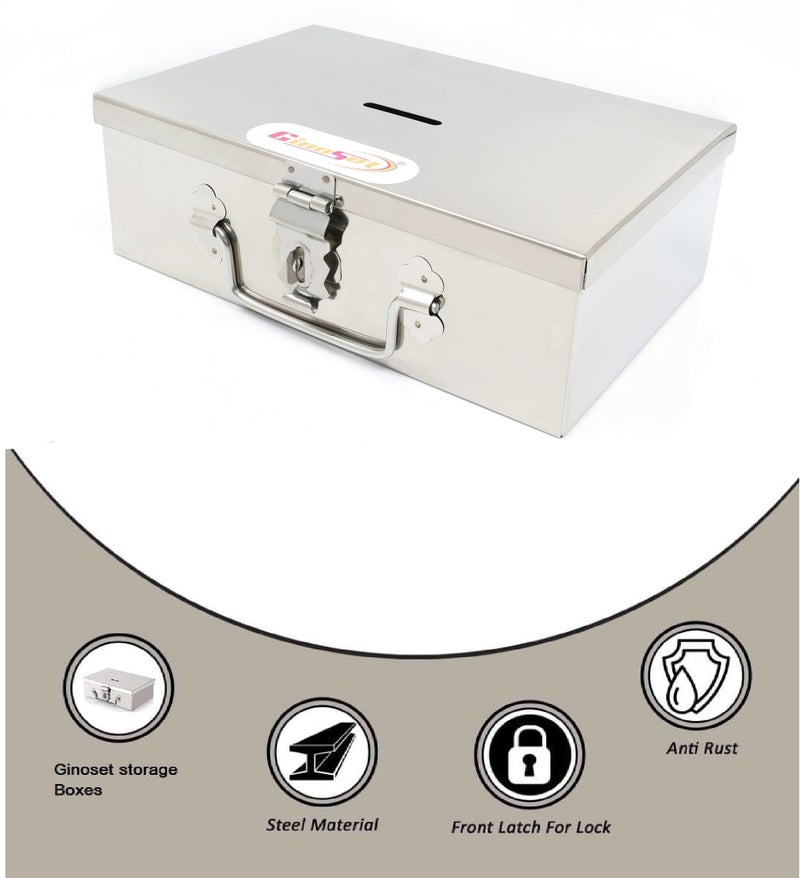 GinoSet® Stainless Steel Storage Boxes - Multi-Purpose Safe Locker and Cash Box with Removable Tray (4 Compartments) for Shop Counter Drawer - Image 4