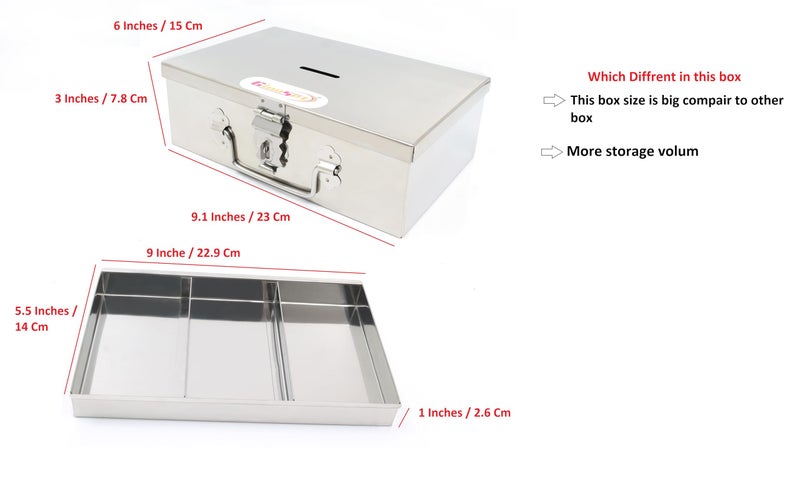 GinoSet® Stainless Steel Storage Boxes - Multi-Purpose Safe Locker and Cash Box with Removable Tray (4 Compartments) for Shop Counter Drawer - Image 5
