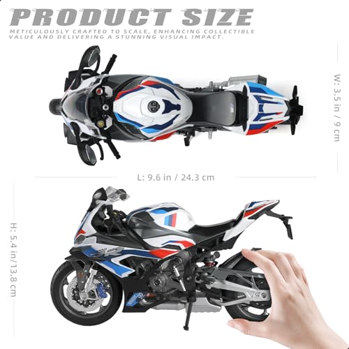 Risopen 19 Motorcycle Model for BMW M1000RR Metal Diecast Motorcycle Model No Assembly Required Mini Finished Moto Classic Collection Gift for AdultWhite - Image 3