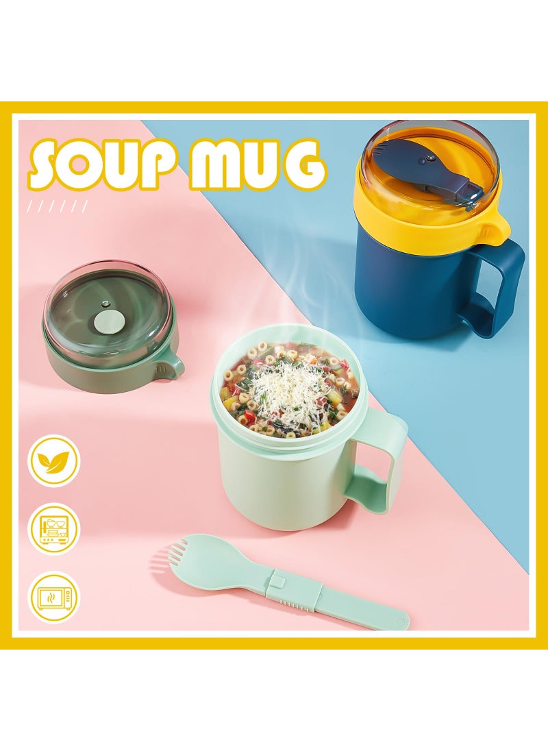 Mifoci Mifoci 4 Pcs Microwave Soup Mug with Lid Soup Containers and Handle Cereal Cup with Cover Food Flasks Food Jar Container for Breakfast Soups  Noodles  Hot Cereal  13.5 oz (Green  Blue Classic)  - Image 5