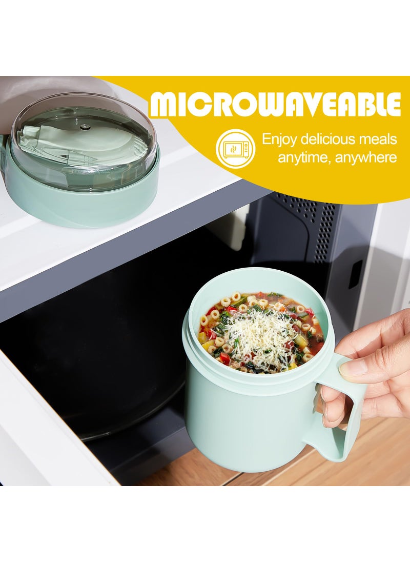 Mifoci Mifoci 4 Pcs Microwave Soup Mug with Lid Soup Containers and Handle Cereal Cup with Cover Food Flasks Food Jar Container for Breakfast Soups  Noodles  Hot Cereal  13.5 oz (Green  Blue Classic)  - Image 4
