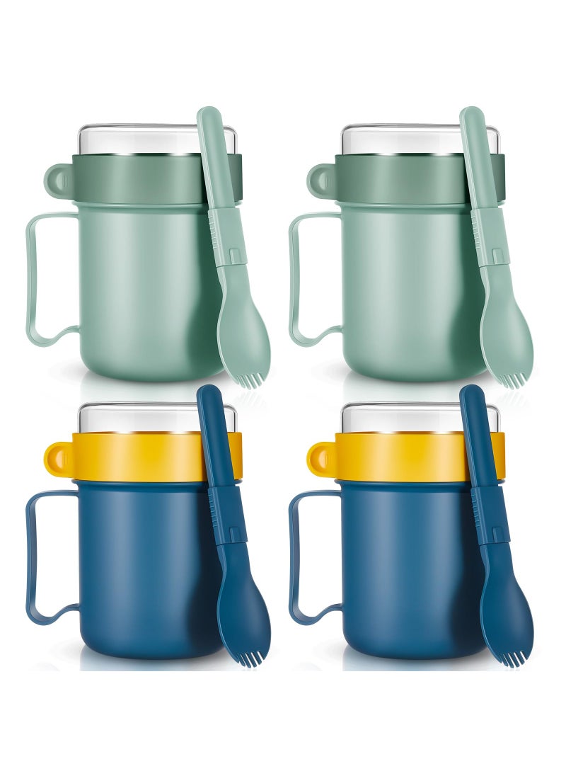 Mifoci Mifoci 4 Pcs Microwave Soup Mug with Lid Soup Containers and Handle Cereal Cup with Cover Food Flasks Food Jar Container for Breakfast Soups  Noodles  Hot Cereal  13.5 oz (Green  Blue Classic)  - Image 1