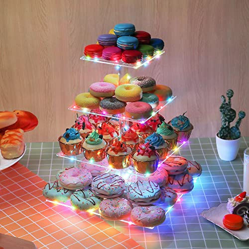 WeddingWish Cupcake Display Stand, 4-Tier Acrylic & Copper, Multicolor LED Light, 50 Cupcakes - Image 5