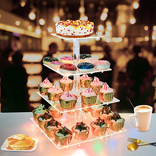WeddingWish Cupcake Display Stand, 4-Tier Acrylic & Copper, Multicolor LED Light, 50 Cupcakes - Image 4
