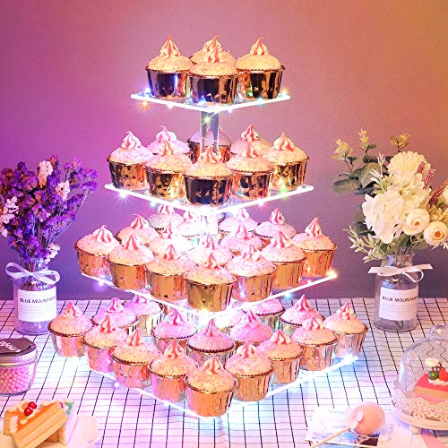 WeddingWish Cupcake Display Stand, 4-Tier Acrylic & Copper, Multicolor LED Light, 50 Cupcakes - Image 2
