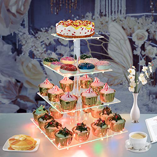 WeddingWish Cupcake Display Stand, 4-Tier Acrylic & Copper, Multicolor LED Light, 50 Cupcakes - Image 3