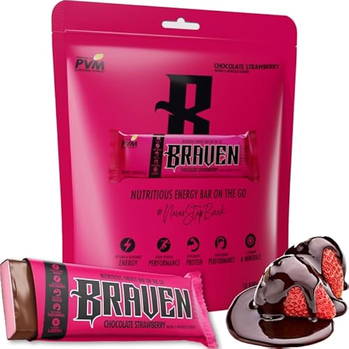 Braven Bar Chocolate Strawberry Energy Bars (1.59 oz, Pack of 10) – Energy Chews with 5g Protein – On-the-Go Energy Snacks for Running, Hiking, and Sports - Gluten Free Snacks - Image 1