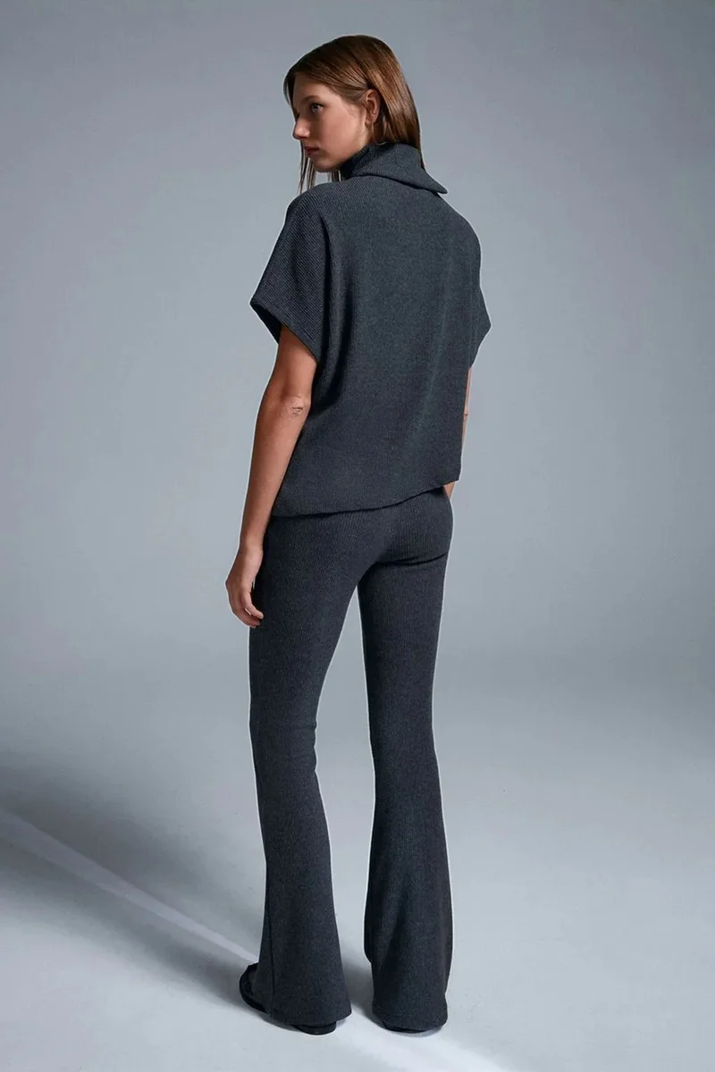 Dilvin Charcoal Grey DILVIN High-Waist Flare Knit Pants for Women | Best Price UAE