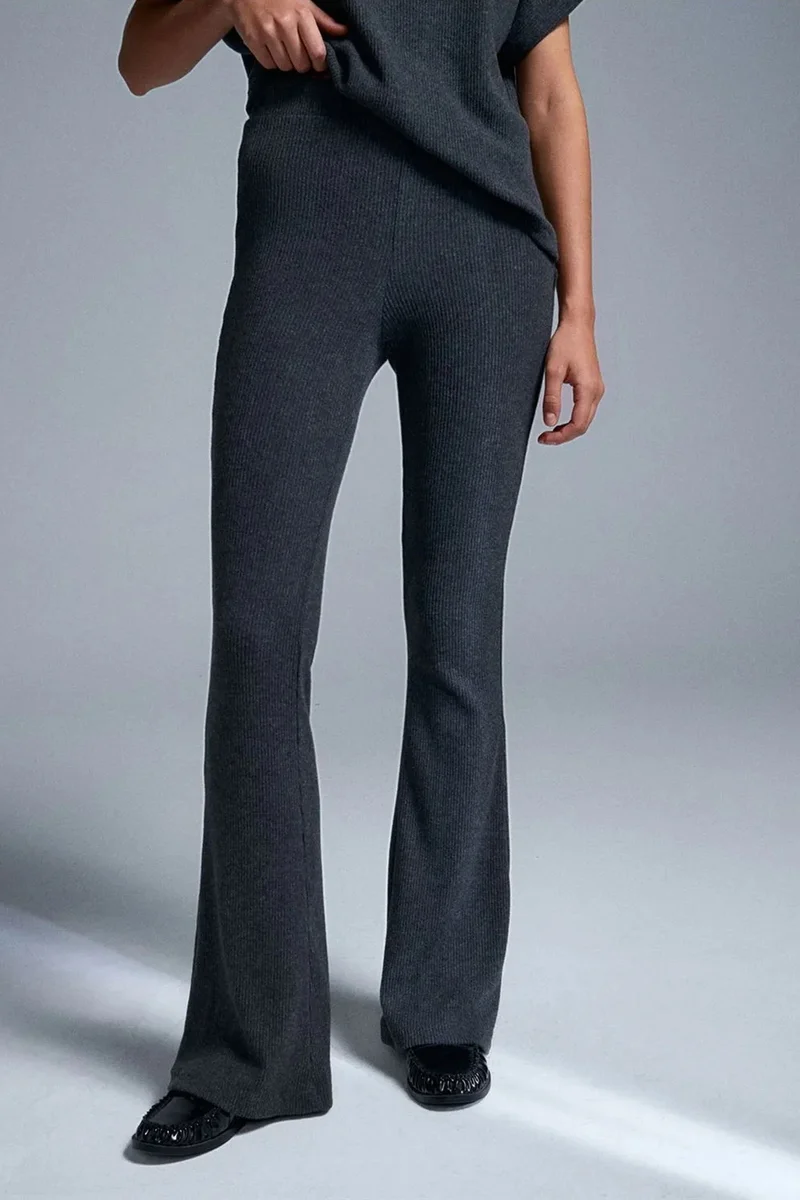 Dilvin Charcoal Grey DILVIN High-Waist Flare Knit Pants for Women | Best Price UAE