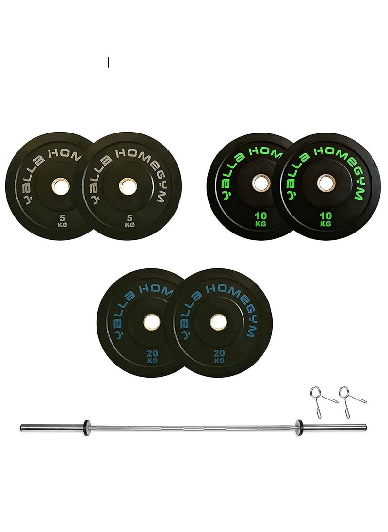 Yalla HomeGym 90KG Package of Olympic Bumper Weight Plates With 220cm/20KG Olympic Barbell 
