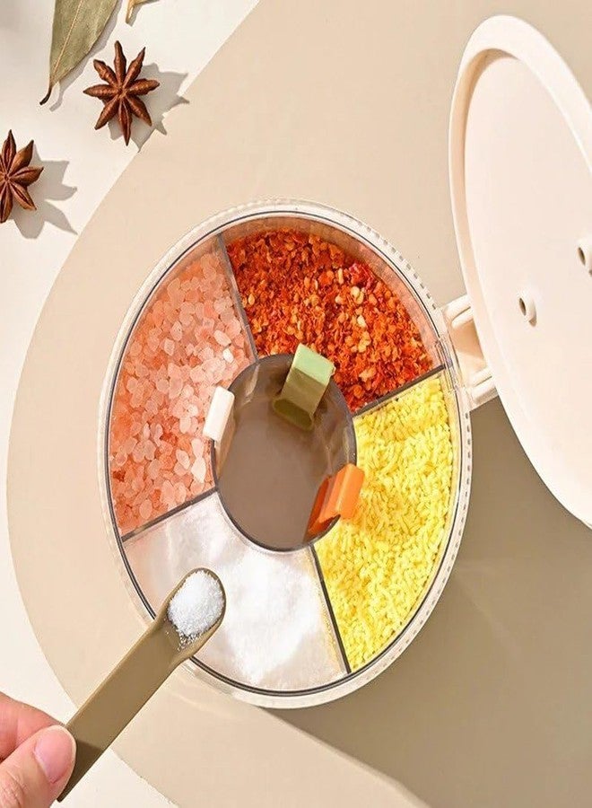 ATETO 4 in 1 Spice Storage Box Kitchen Seasoning Container Organizer Multi Compartment Salt Pepper Spice Jars Sealed Airtight Non Cross Flavor Storage Dispenser for Home Cooking - Image 1