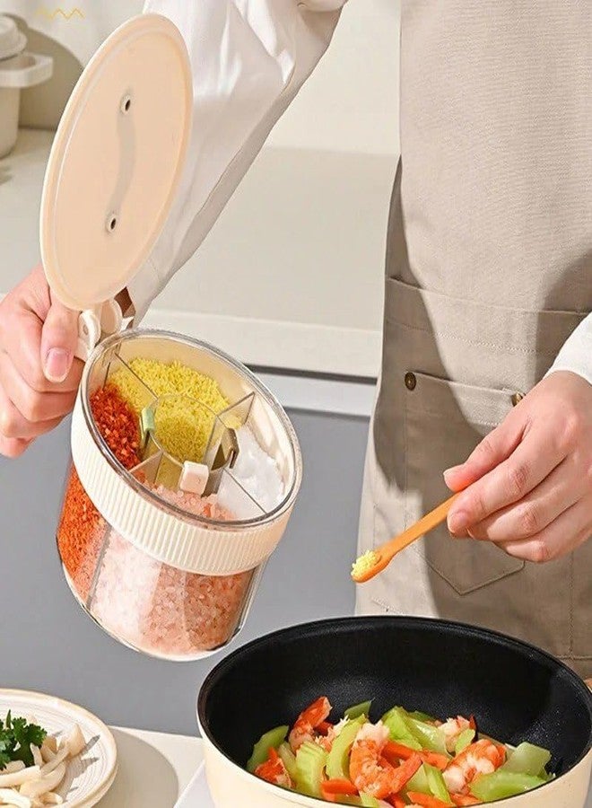 ATETO 4 in 1 Spice Storage Box Kitchen Seasoning Container Organizer Multi Compartment Salt Pepper Spice Jars Sealed Airtight Non Cross Flavor Storage Dispenser for Home Cooking - Image 2