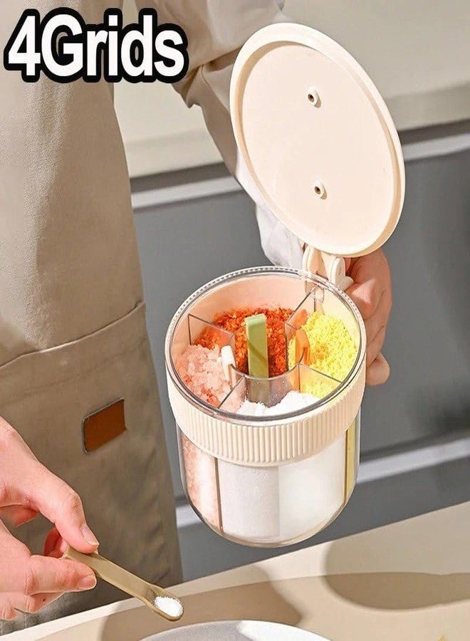 ATETO 4 in 1 Spice Storage Box Kitchen Seasoning Container Organizer Multi Compartment Salt Pepper Spice Jars Sealed Airtight Non Cross Flavor Storage Dispenser for Home Cooking - Image 5