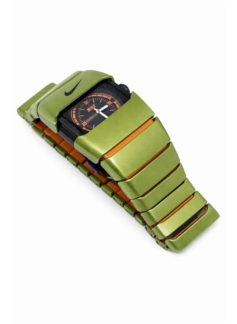 Nike Men’s Analog Watch – Green Metal Strap Sporty Casual Wristwatch