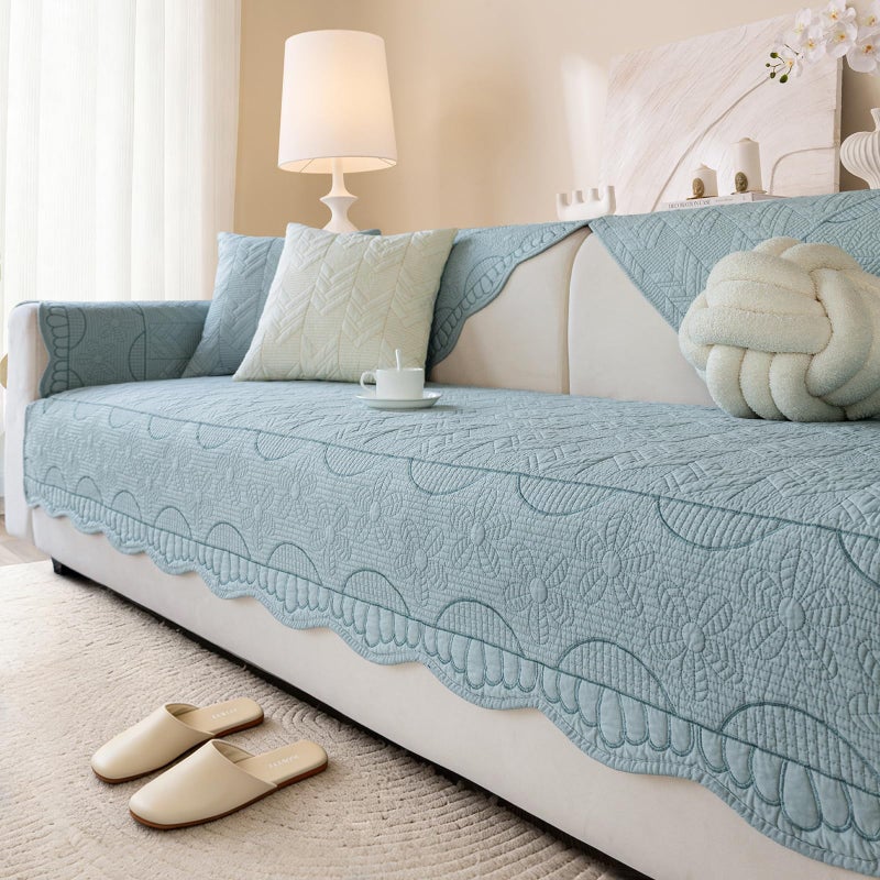 XSlive Cotton Quilted Pet Couch Covers for Sofa Farmhouse Rustic Floral Embroidery Sectional Couch Cover Soft Anti-Slip Sofa Slipcover Furniture Protector for Kids, Dogs, Pets (Blue,28"x28") - Image 1